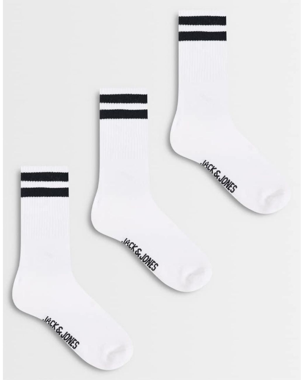 Jack & Jones White 3 Pack Striped Tennis Socks for men