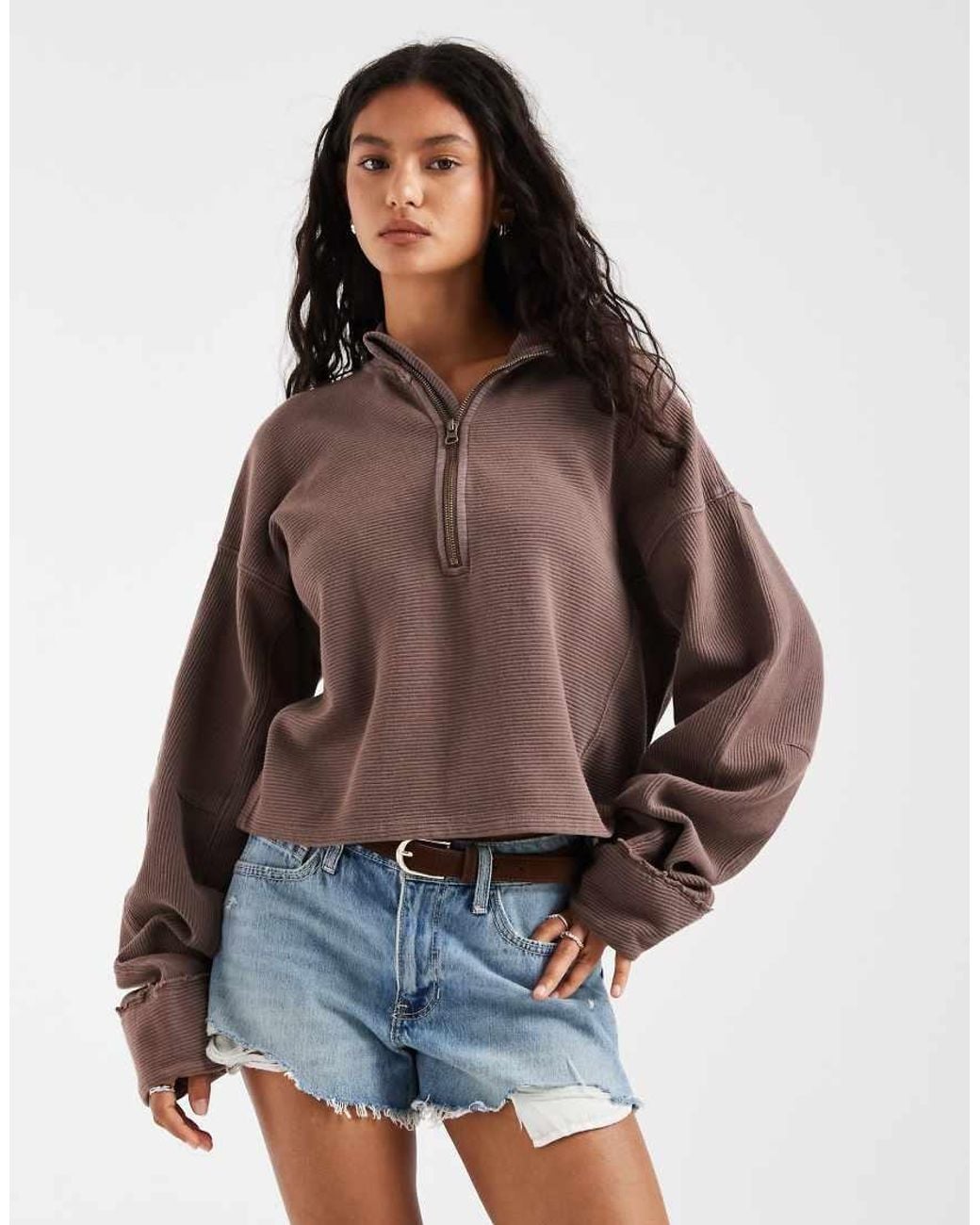 Free People Brown Celeste Quarter Zip