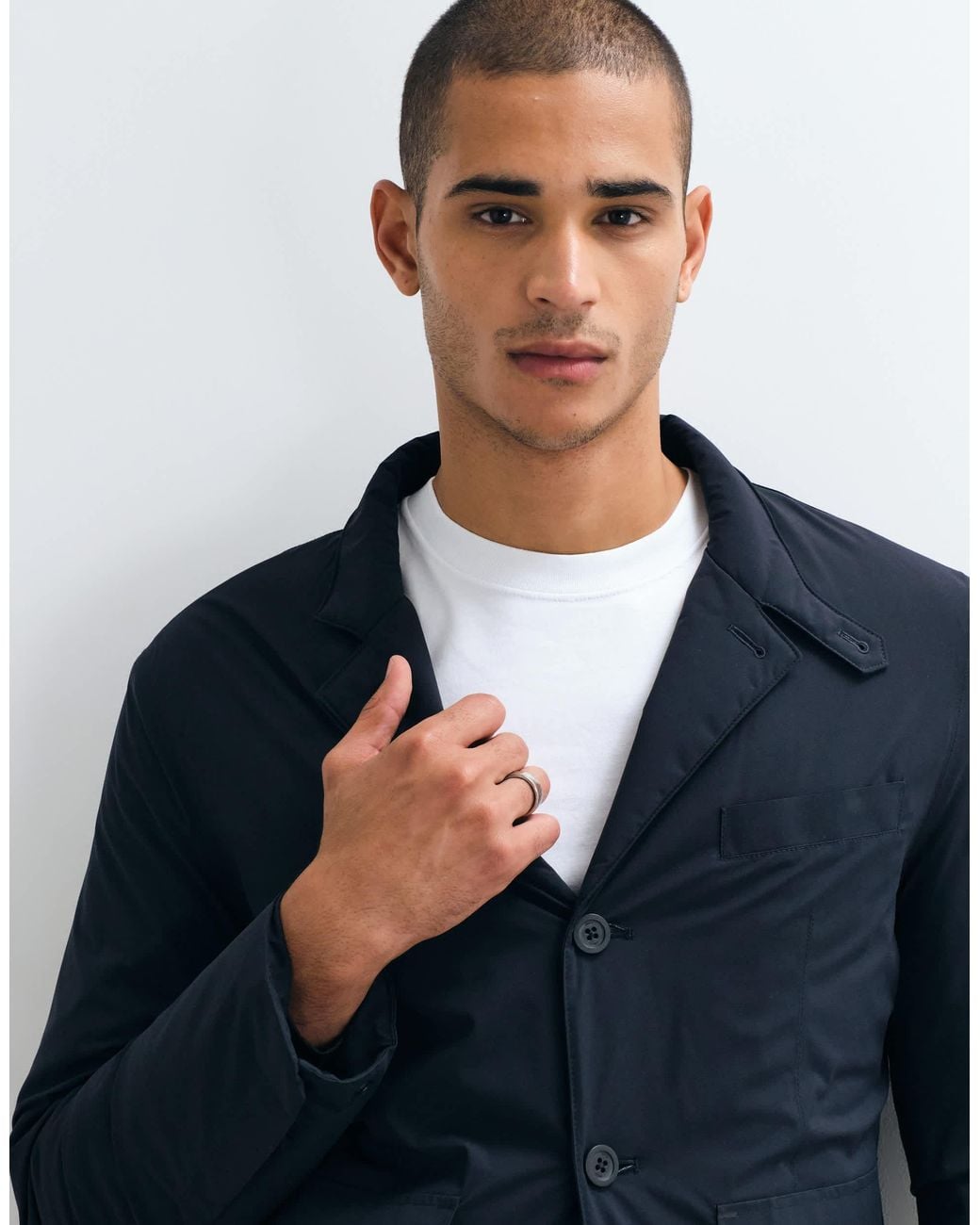 Mango Blue Padded High Neck Jacket for men
