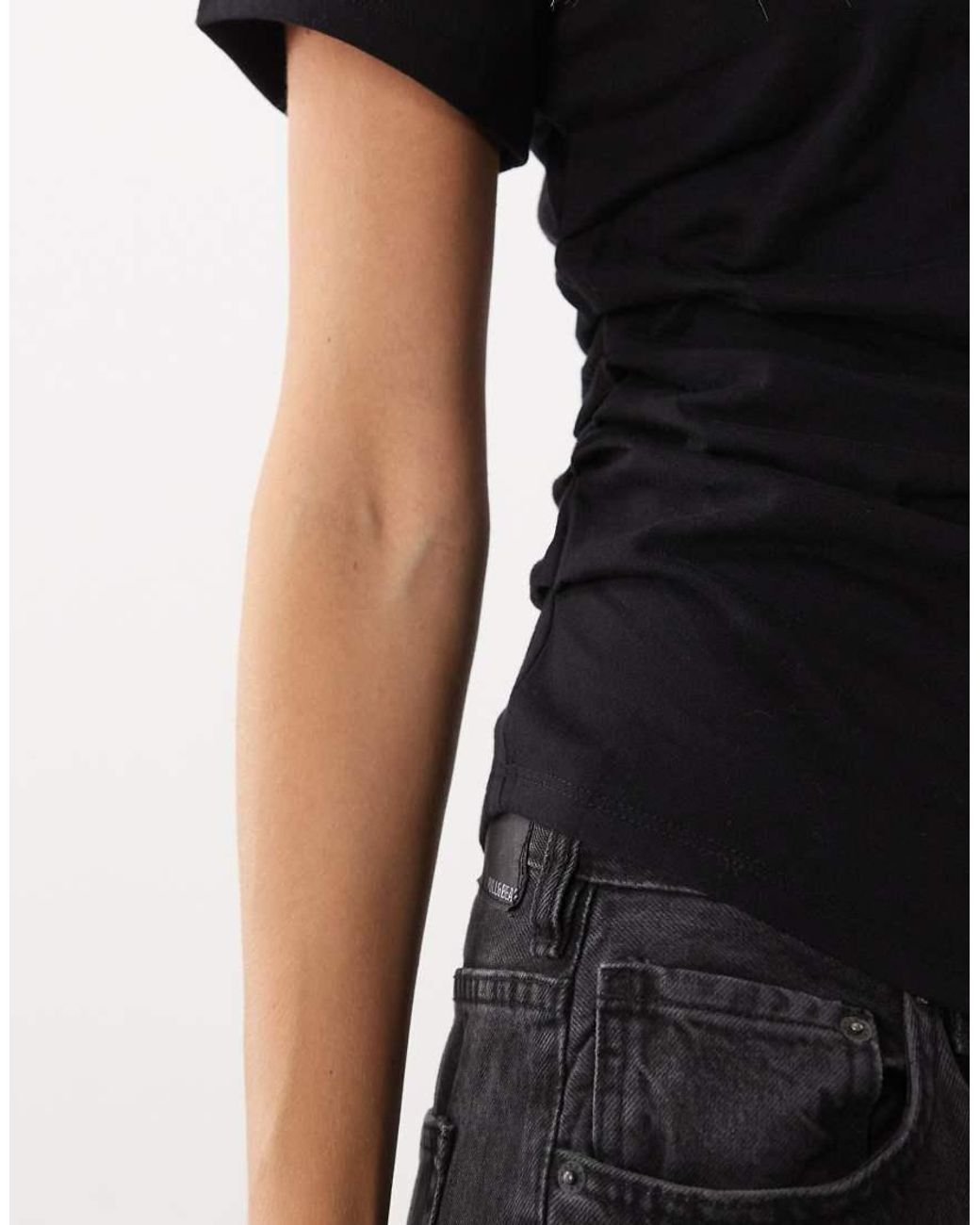 Mango Black Ruched Asymmetric T-shirt
