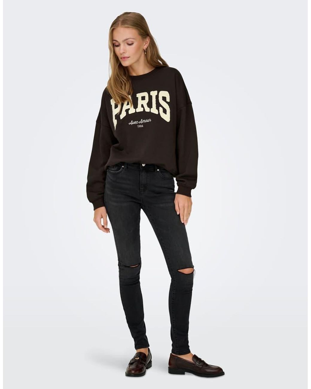 Jdy Black Mesa Crew Neck Long Sleeve Embroidered Sweatshirt