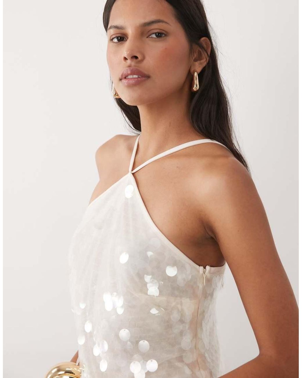 New Look White Sequin Halter Neck Mini Dress