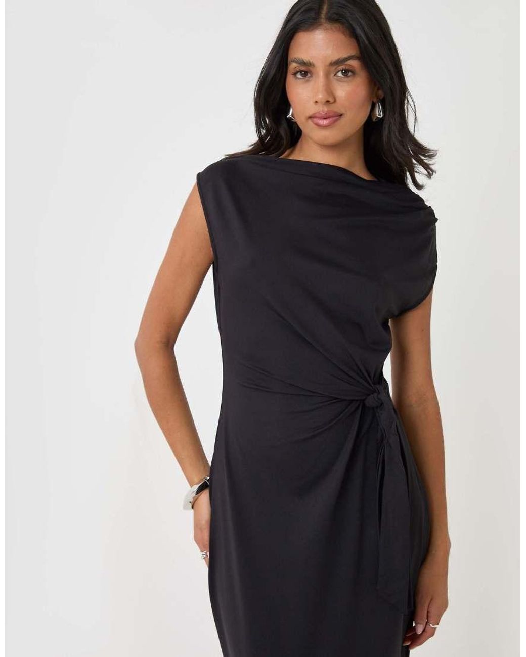 Threadbare Blue Twist Detail Slash Neck Maxi Dress