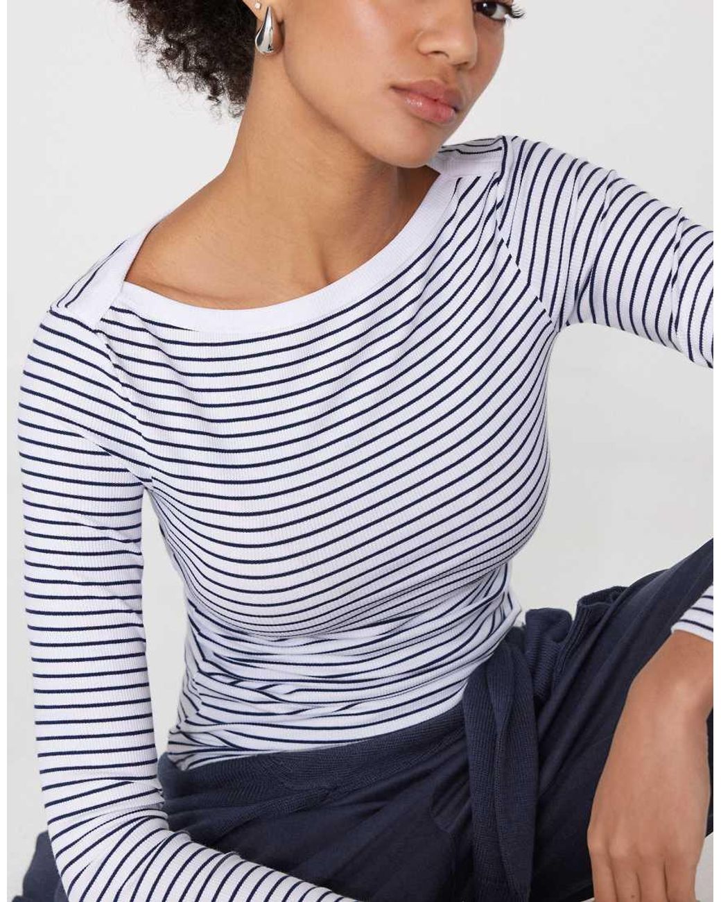 Tezenis Blue Top Long Sleeve Boat Ribbed Cot.Rigata