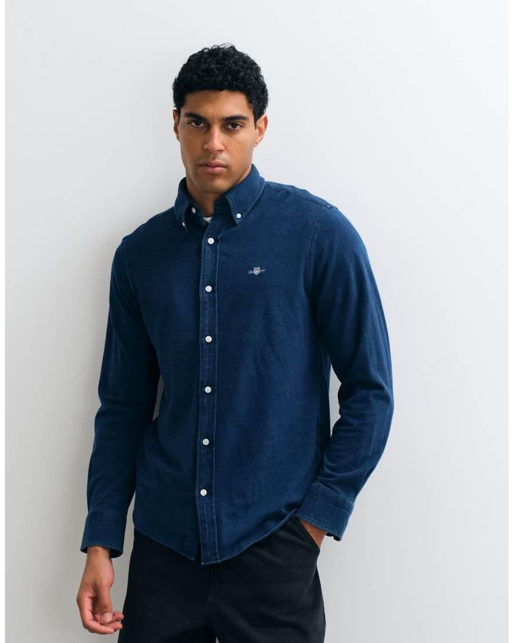 Gant Blue Regular Fit Pique Jersey Shirt for men