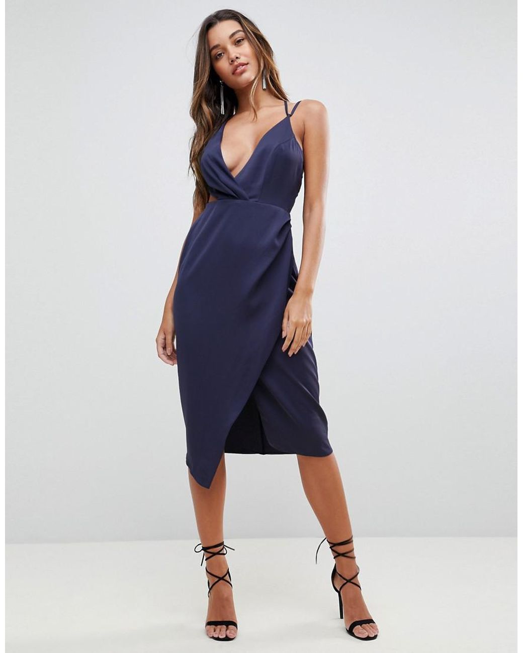 navy blue satin dress midi