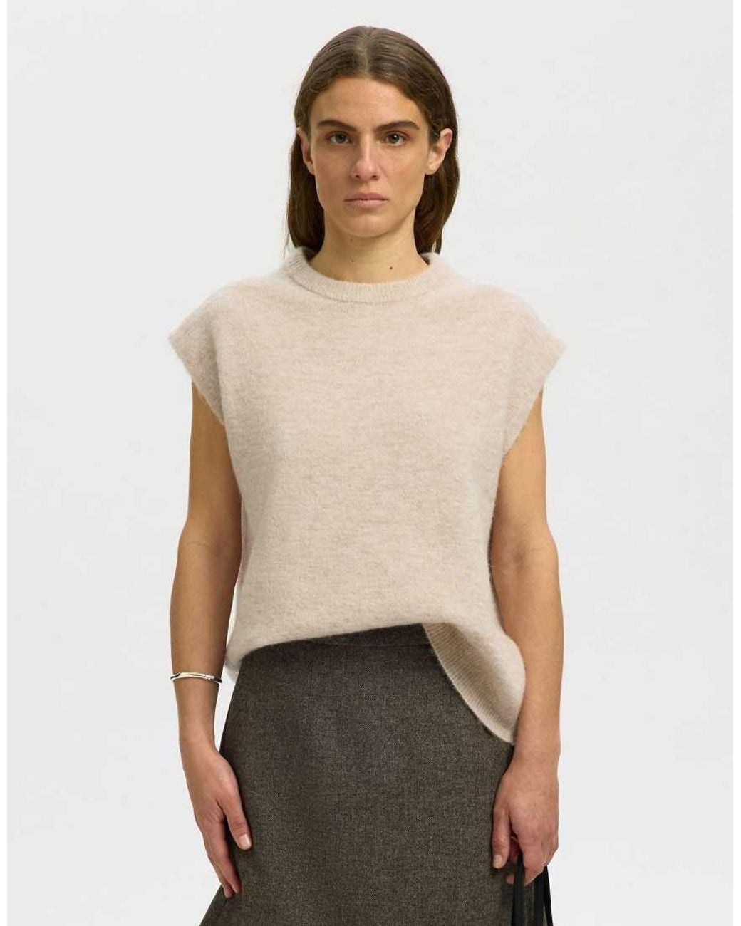 SELECTED White Lulu Denim Relaxed Fit Crew Neck Knitted Vest