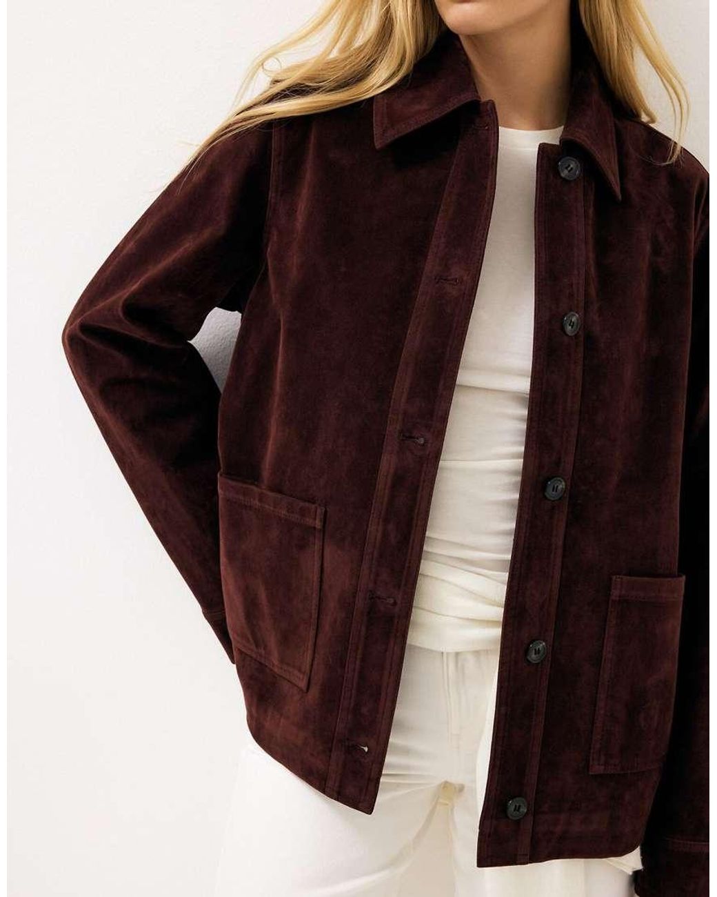 NA-KD Red Pocket Detail Faux Suede Jacket