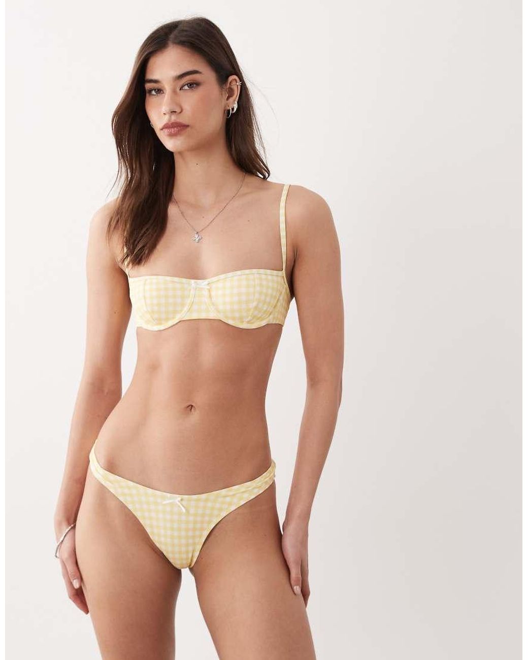 Free Society Natural Gingham High Leg Bikini Bottoms