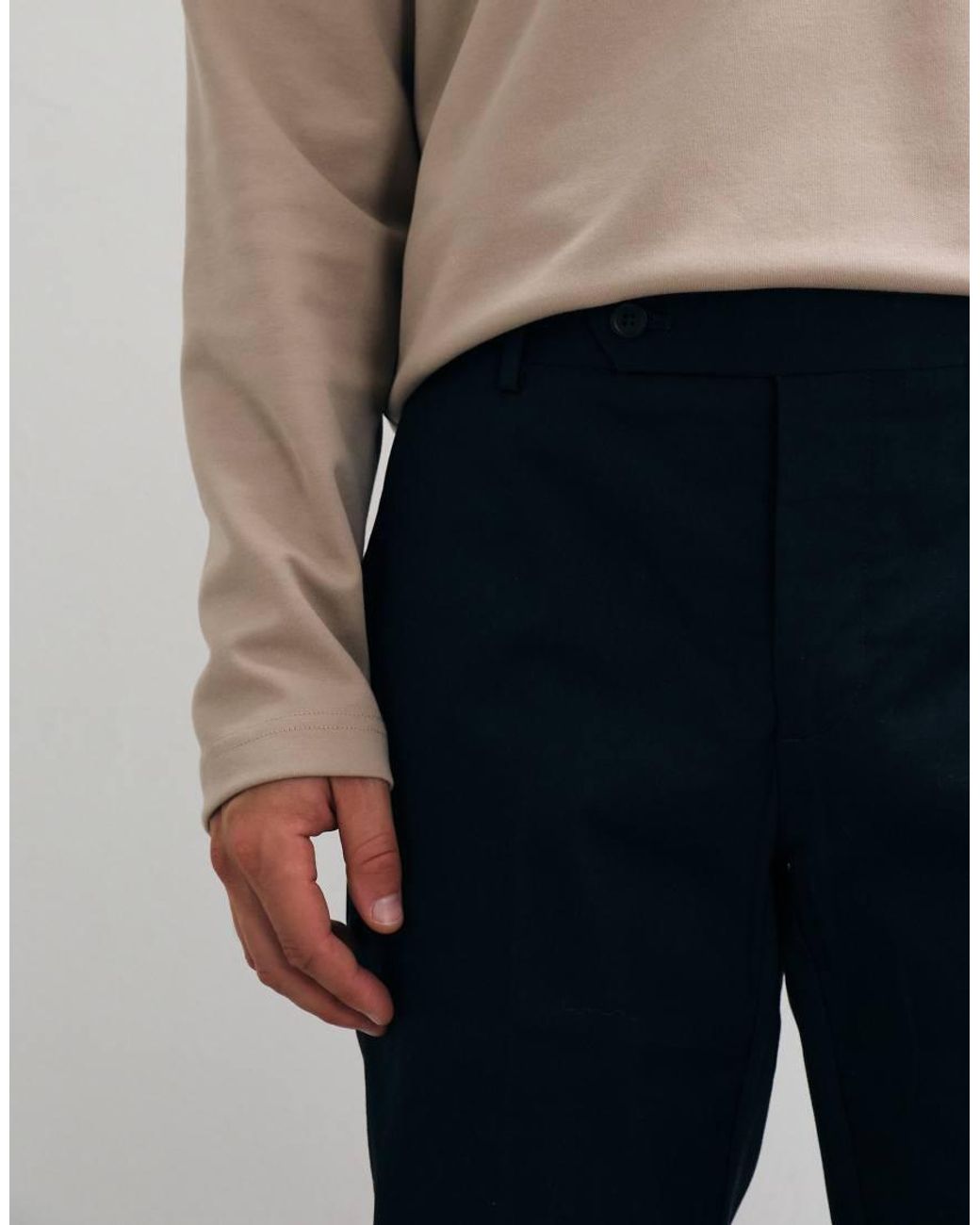 Mango Blue Cotton Rich Tailored Tapered Trouser for men