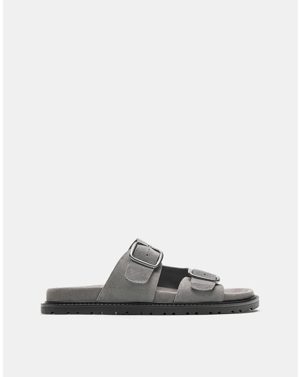 Pull&Bear White Leather Buckle Sandals for men