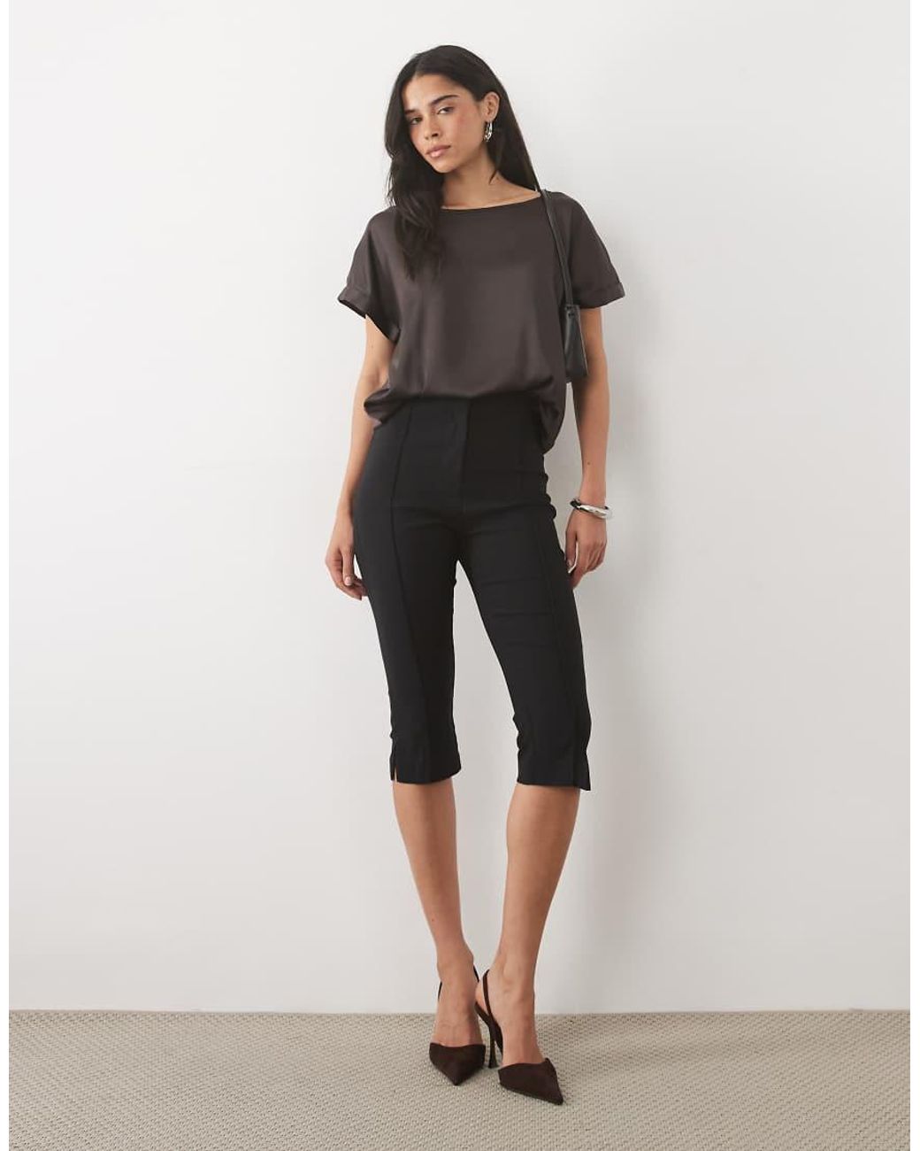 Jdy Brown Short Sleeve Satin Top