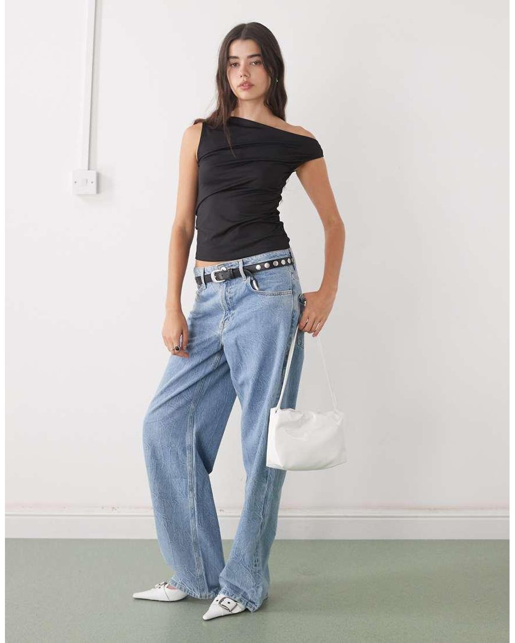 Weekday Blue Asymmetric Shoulder Top
