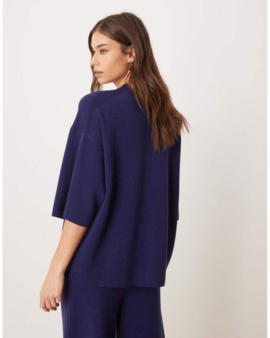 ASOS Blue Knitted Compact Structured Oversized T Shirt Co-ord
