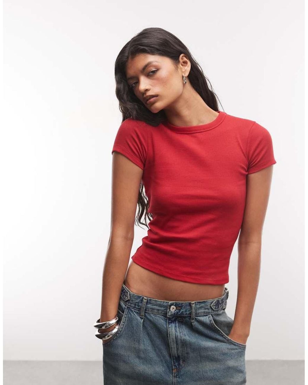 Collusion Red Fitted Backless S/S Top
