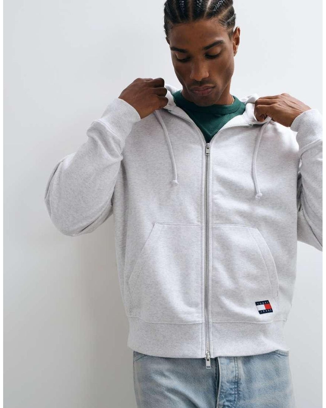 Tommy Hilfiger White New Classics Logo Relaxed Fit Zip Up Hoodie for men