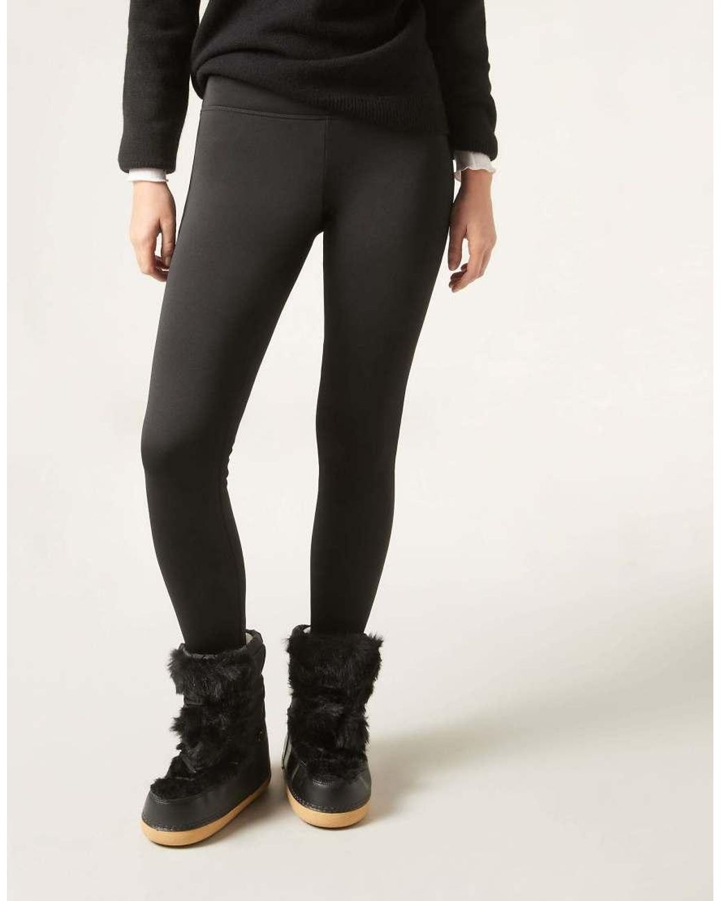 Calzedonia Black Plush Thermal Leggings