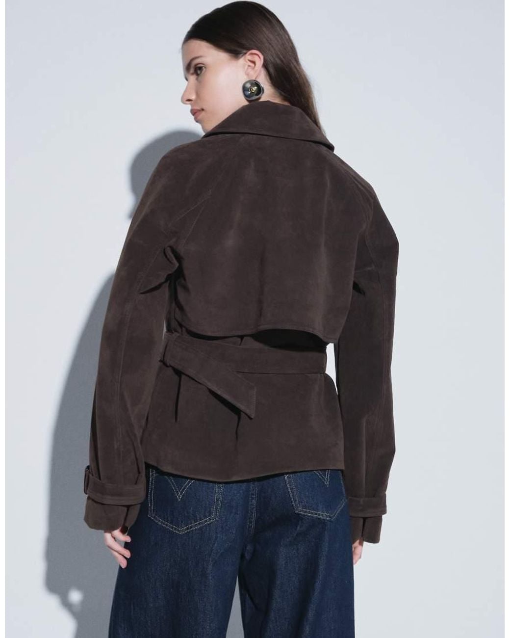 Abercrombie & Fitch Black Faux Suede Belted Short Trench