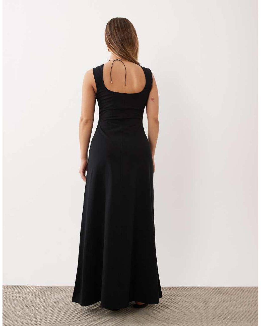 ASOS Black Asos Design Petite Square Neck Seam Detail Midi Dress
