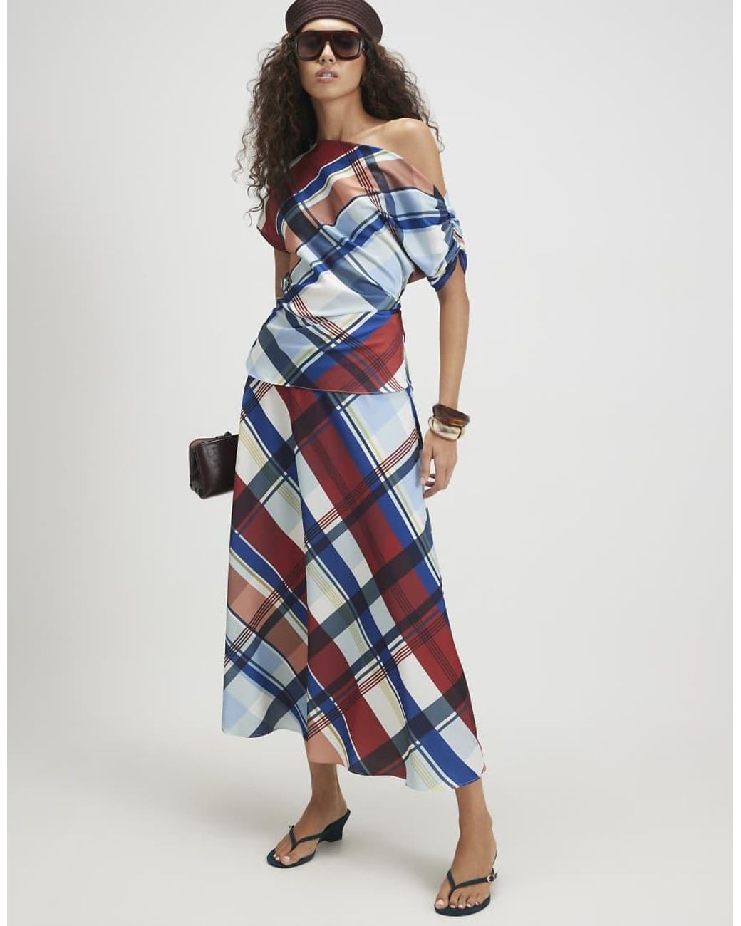 River Island Blue Check Satin Blouse