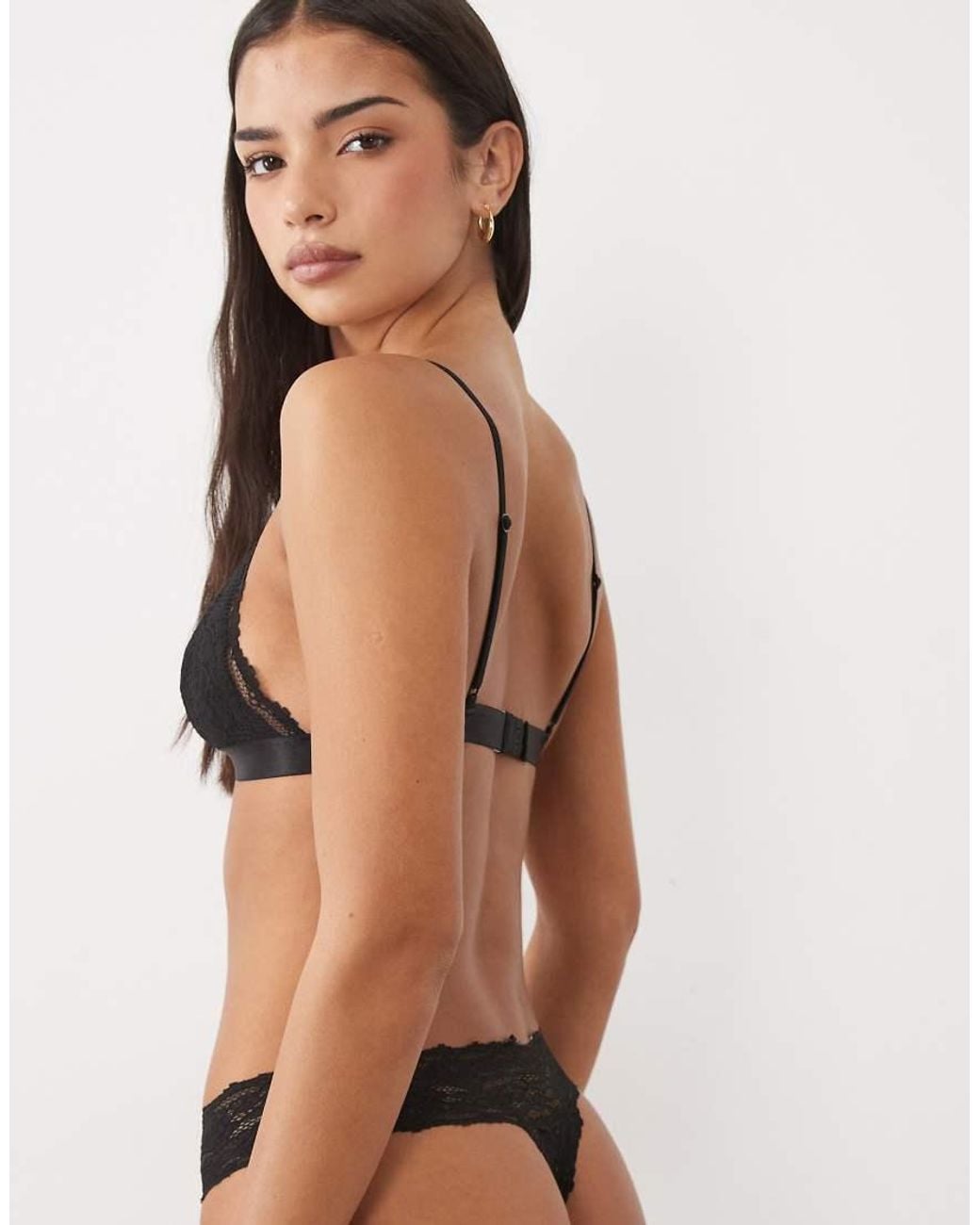 Cotton On Black Everyday Lace Branded Triangle Bra And Brief