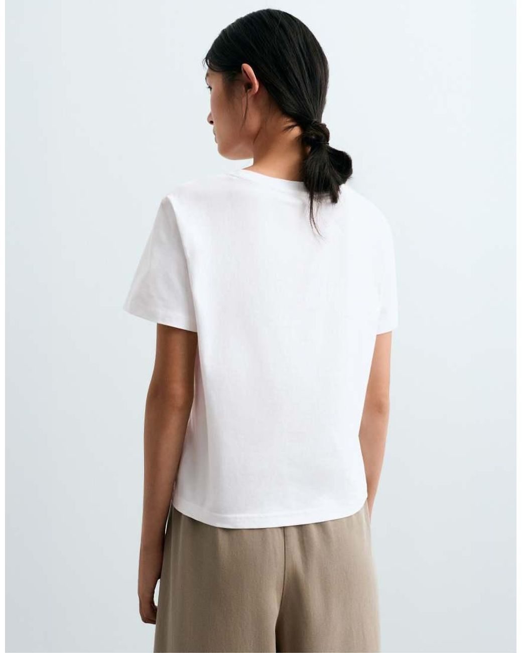 Oysho White Regular Fit Cotton Blend Short Sleeve T-shirt