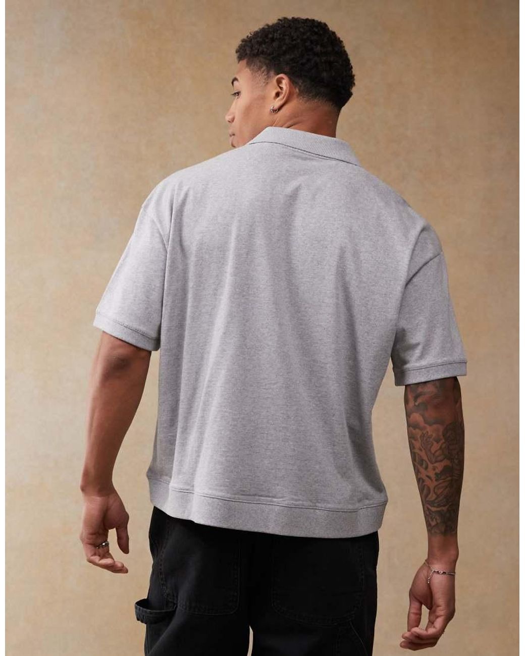 ASOS Gray Boxy Oversized Polo With Sports Graphics for men