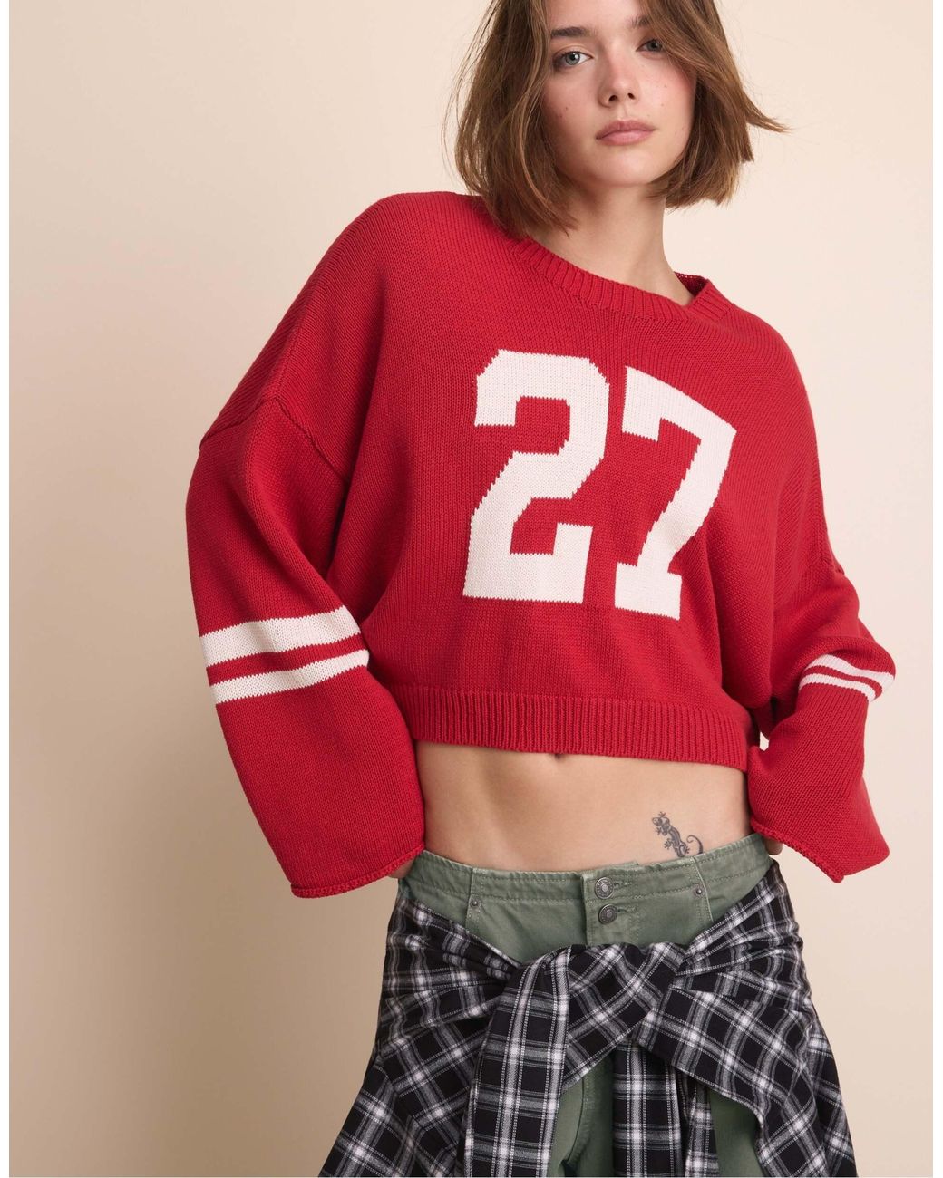 Stradivarius Red Number kurzer strickpullover