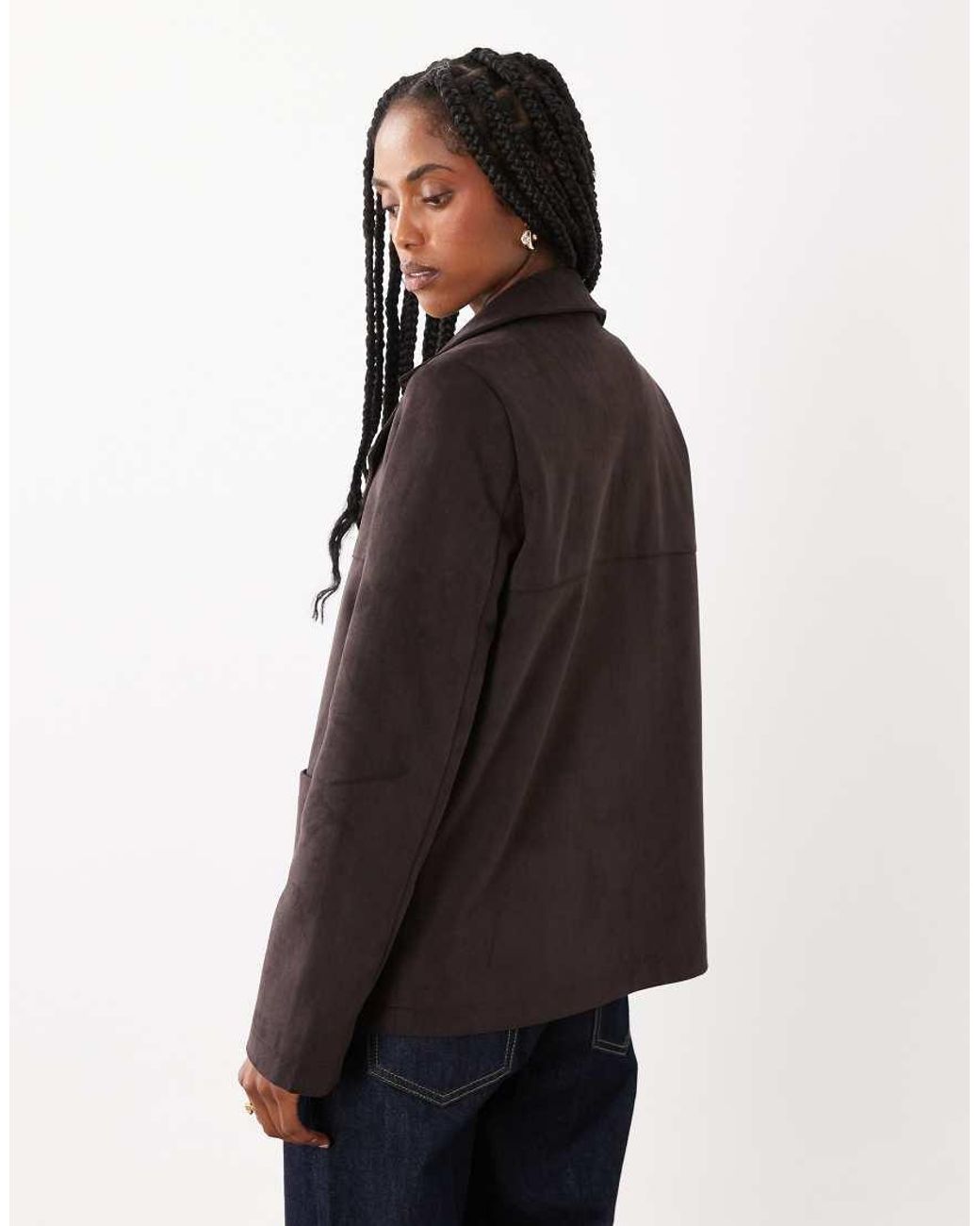 Threadbare Black Faux Suede Mid Length Button Down Jacket