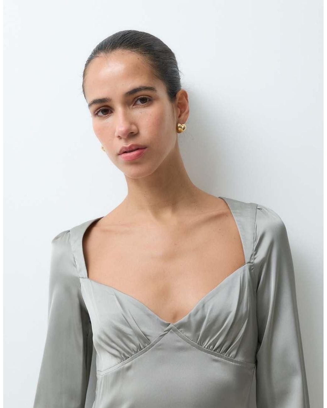 Monki Gray Asymmetric Long Sleeve Mini Dress With Open Back