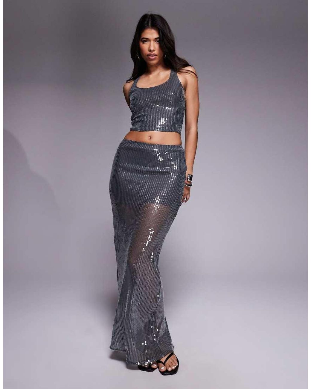 South Beach Gray Sequin Maxi Beach Skirt