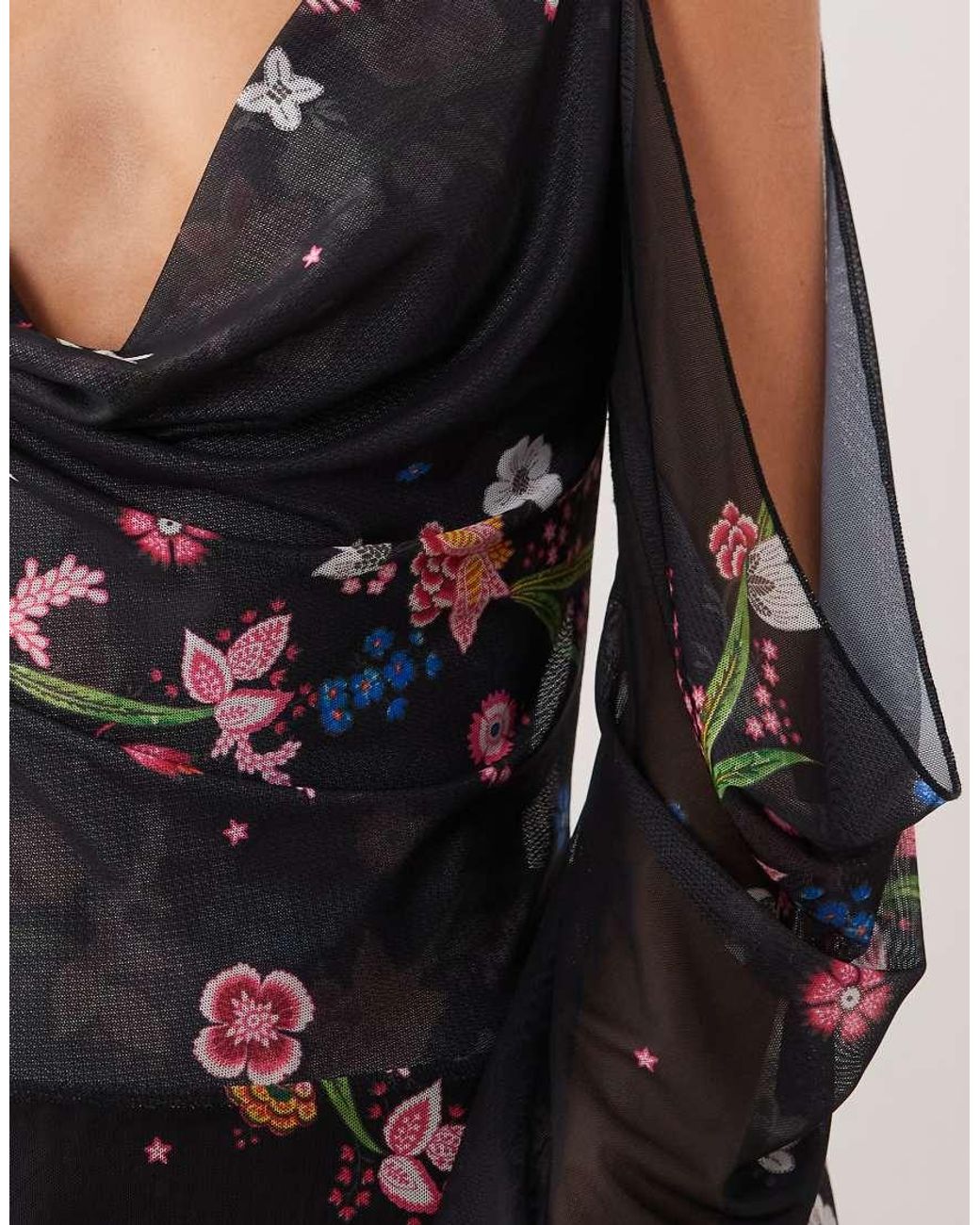 I.AM.GIA Black Eriska Chiffon Plunge Off Shoulder Mini Dress With Open Back Detail