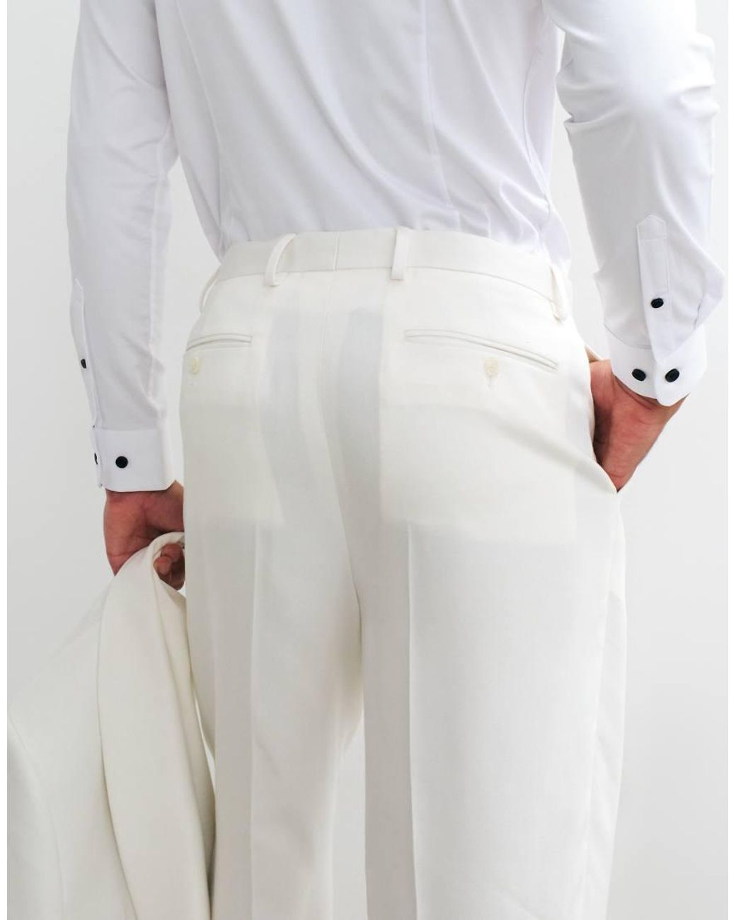 ASOS White Relaxed Tapered Tuxedo Suit Pants for men