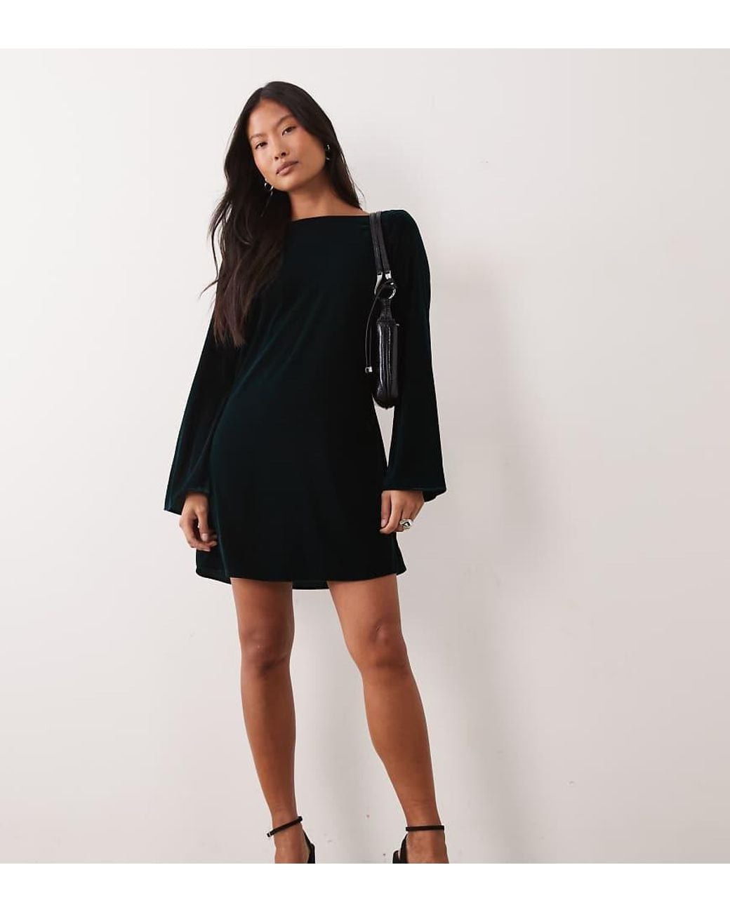 Nobody's Child Petite Black Joelle Open Back Tie Detail Long Sleeve Velvet Mini Dress