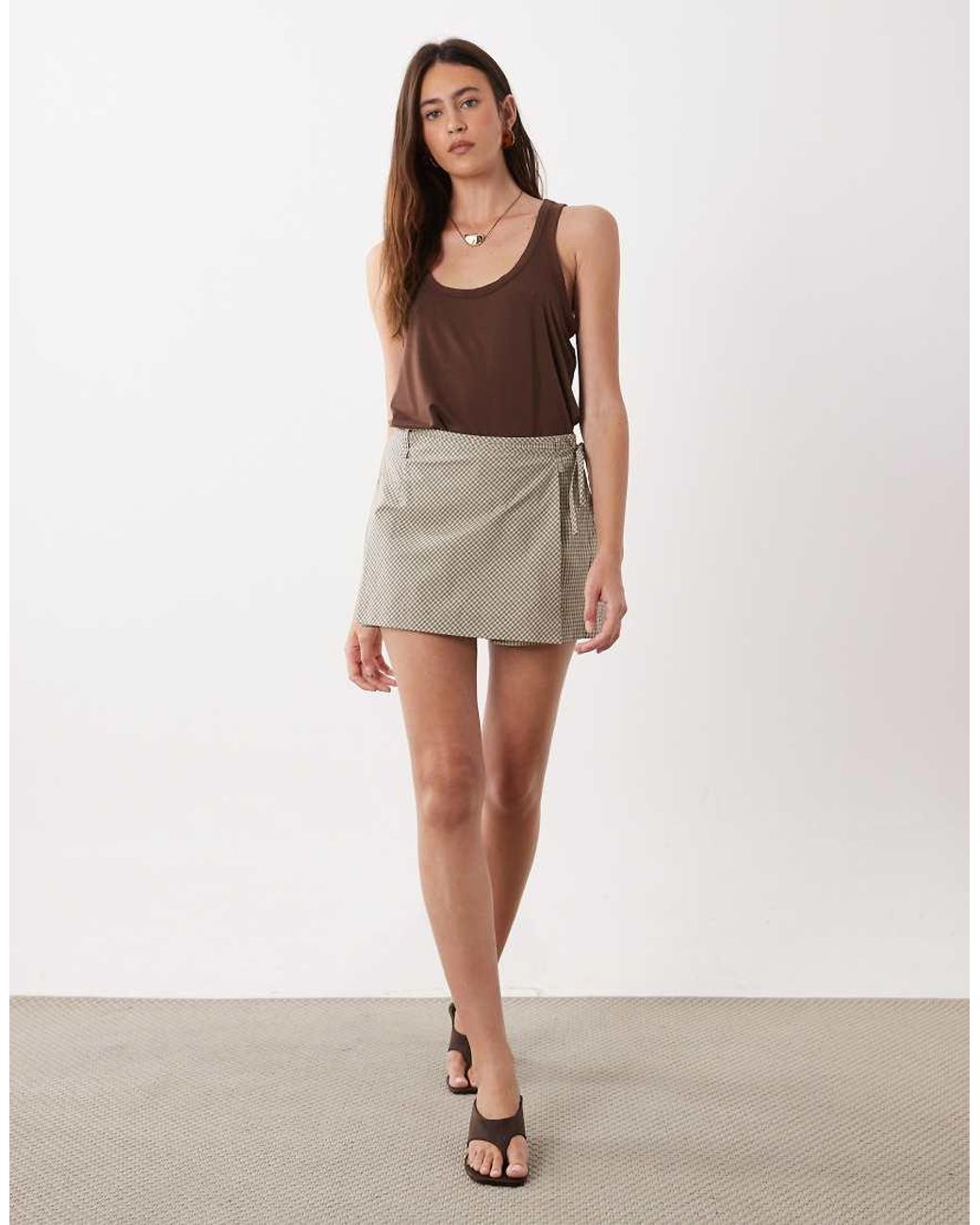 Mango Brown Tie Waist Mini Skort