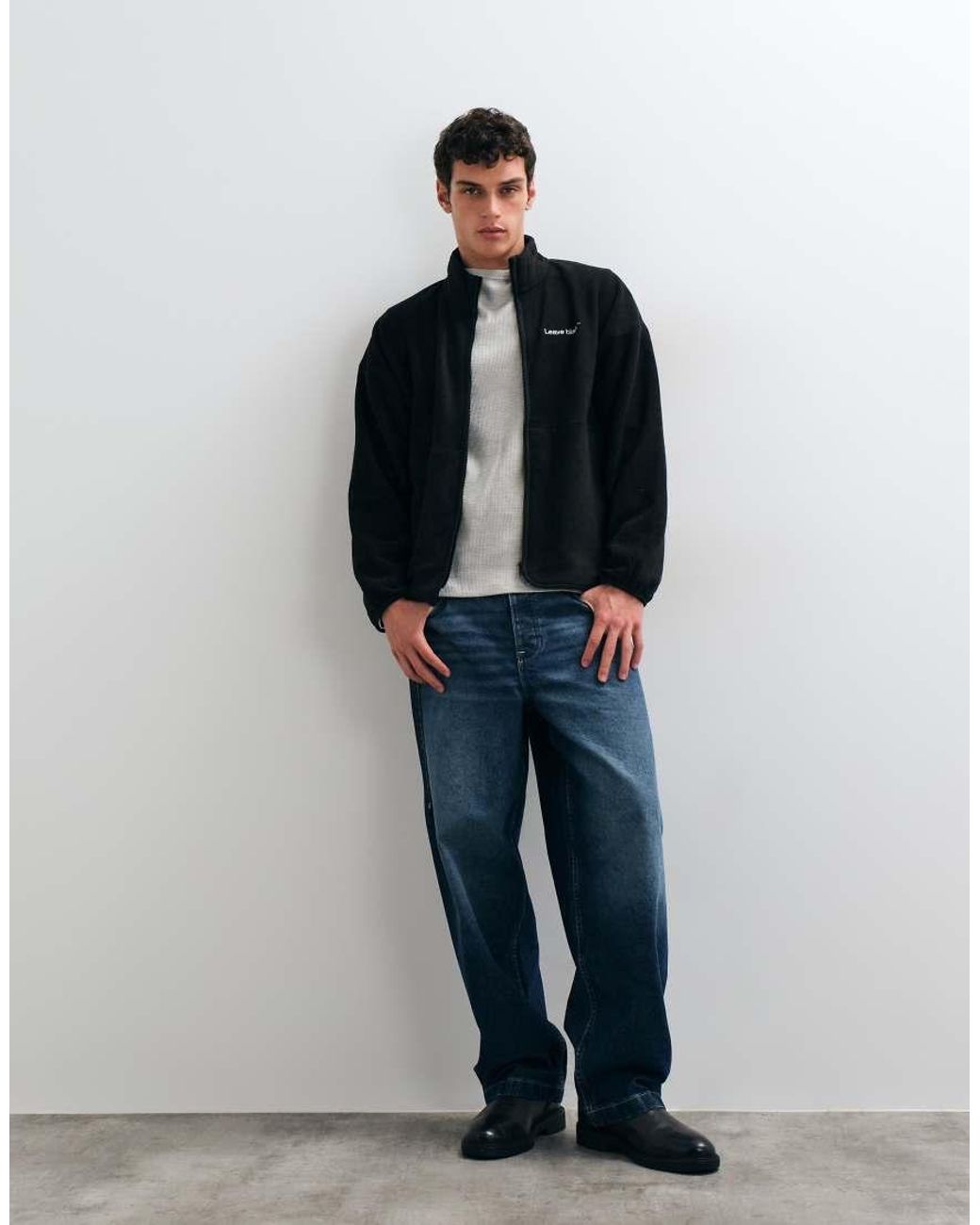 Only & Sons Blue Oversized Fleece With Leave Blank Print for men