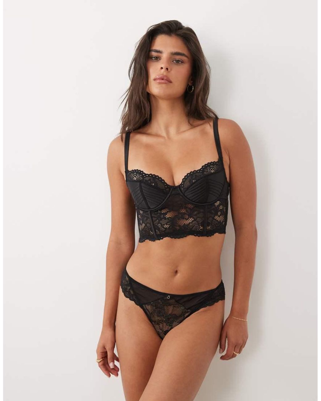 ASOS Black Serena Satin And Lace Padded Longline Underwire Corset