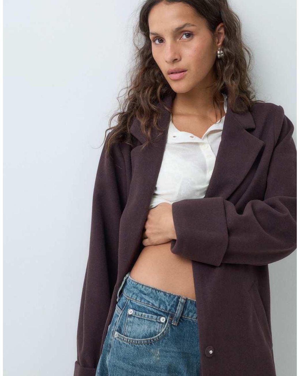 Noisy May Blue Wool Look Maxi Overcoat