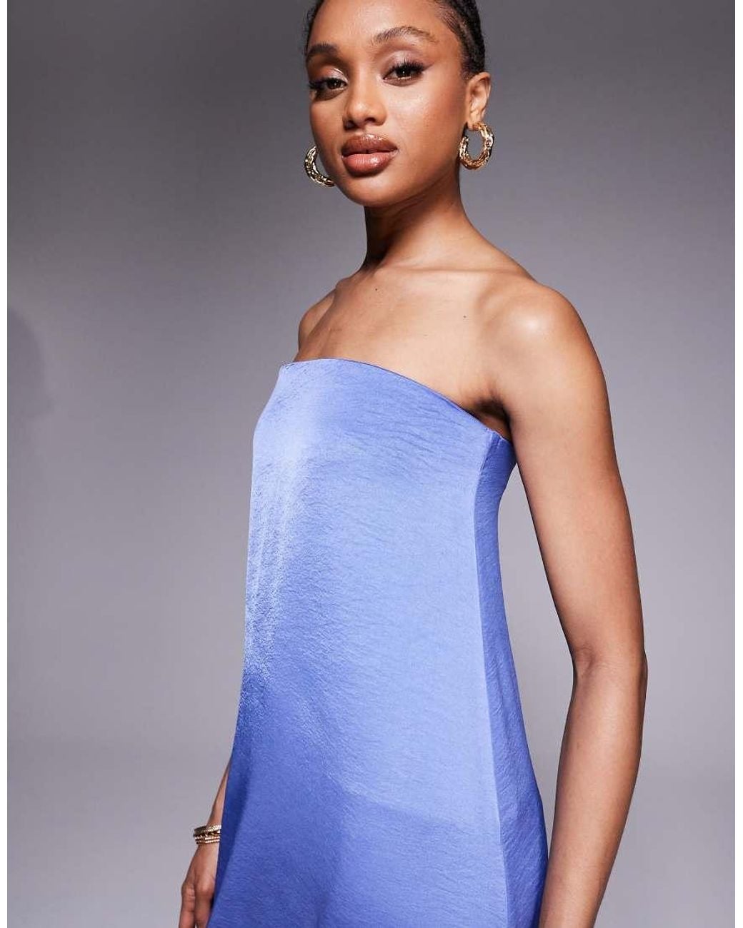 ASOS Blue Asos Design Tall Bandeau Trapeze Satin Maxi Dress