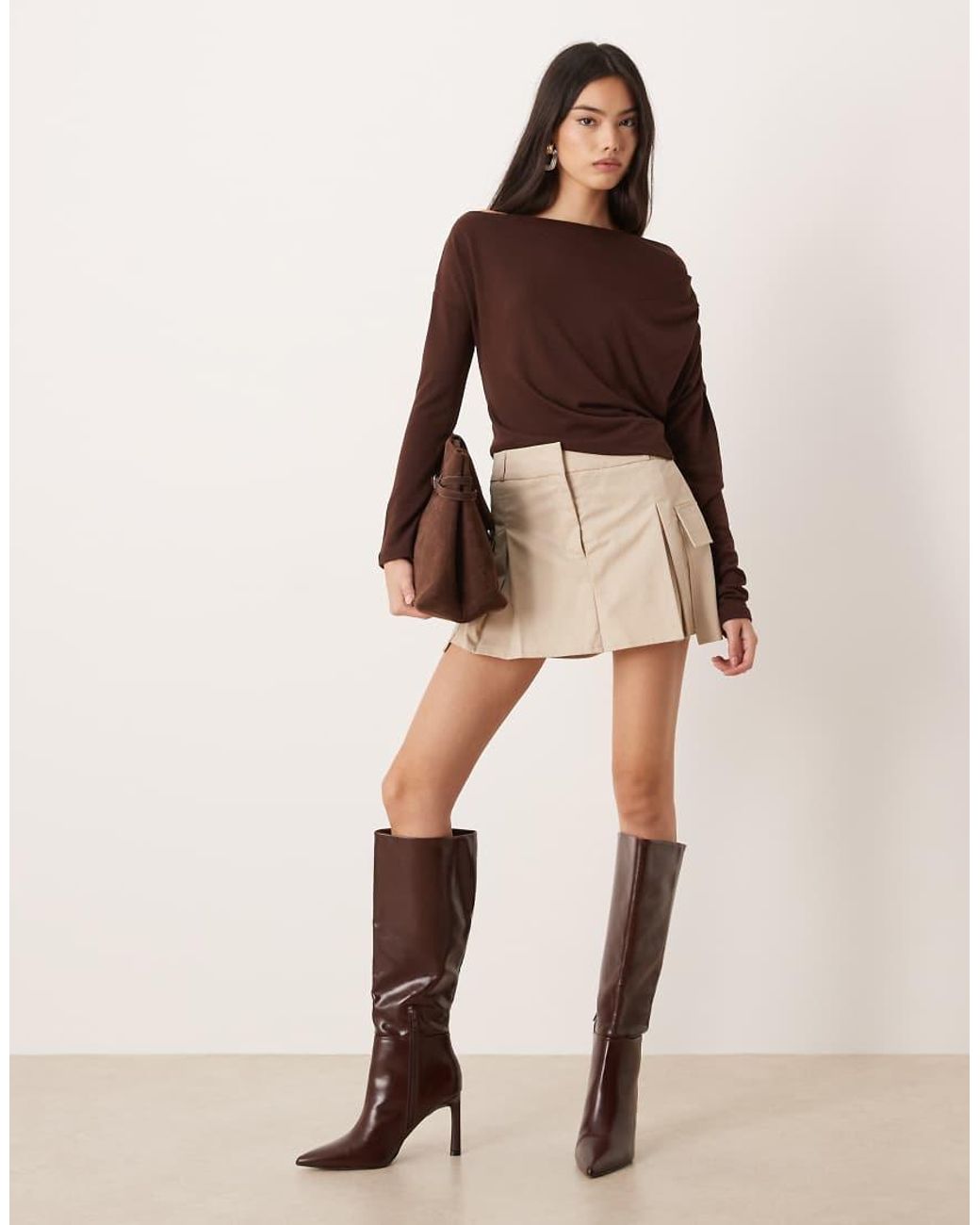 ASOS Gebreide Top Met Lange Mouwen En Afhangende Schouders in het Brown