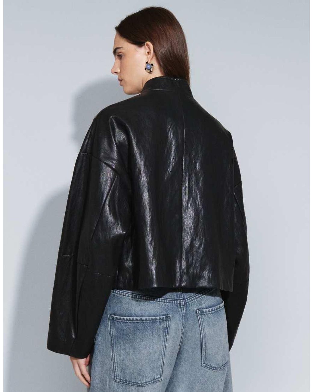 TOPSHOP Blue Faux Leather Ultimate Drummer Jacket