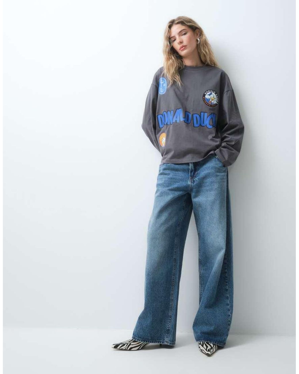 ASOS Blue Disney Oversized Long Sleeve T-shirt With Donald Duck Print