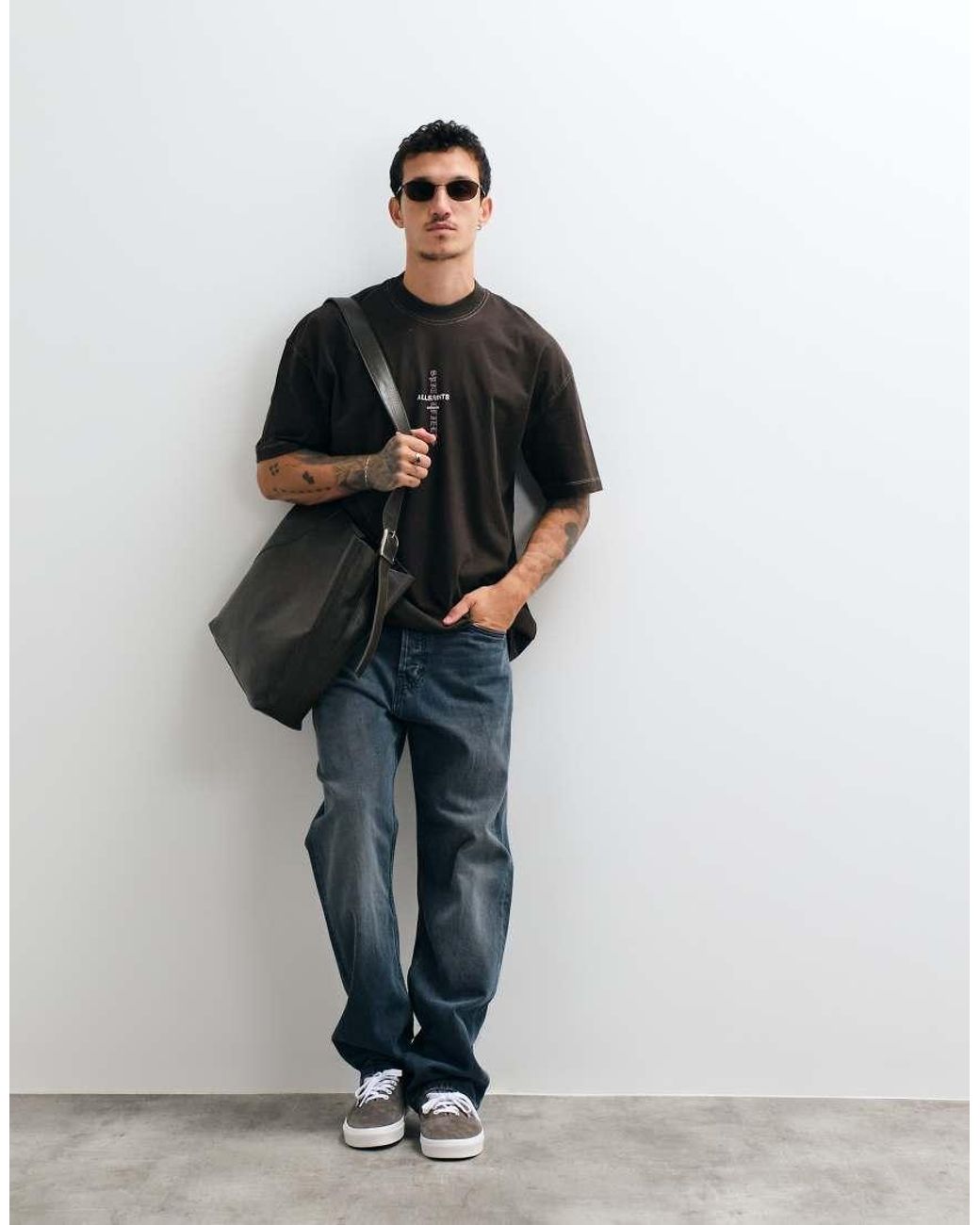 AllSaints Black Knox Short Sleeve Graphic Embroidered Logo T-shirt for men