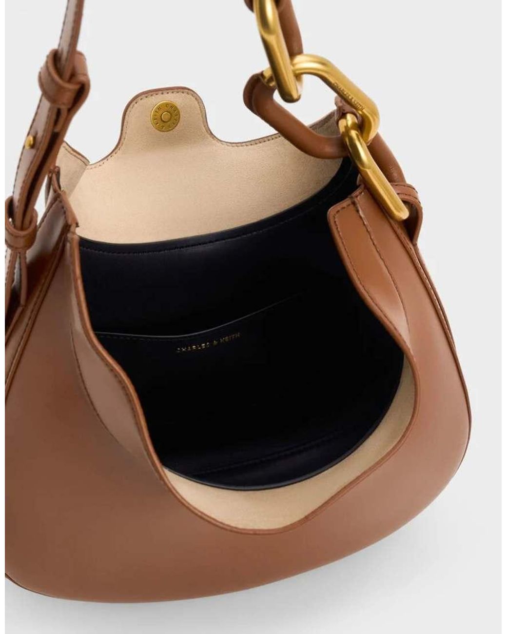 Charles & Keith Brown Kora Metallic-Accent Moon Bag
