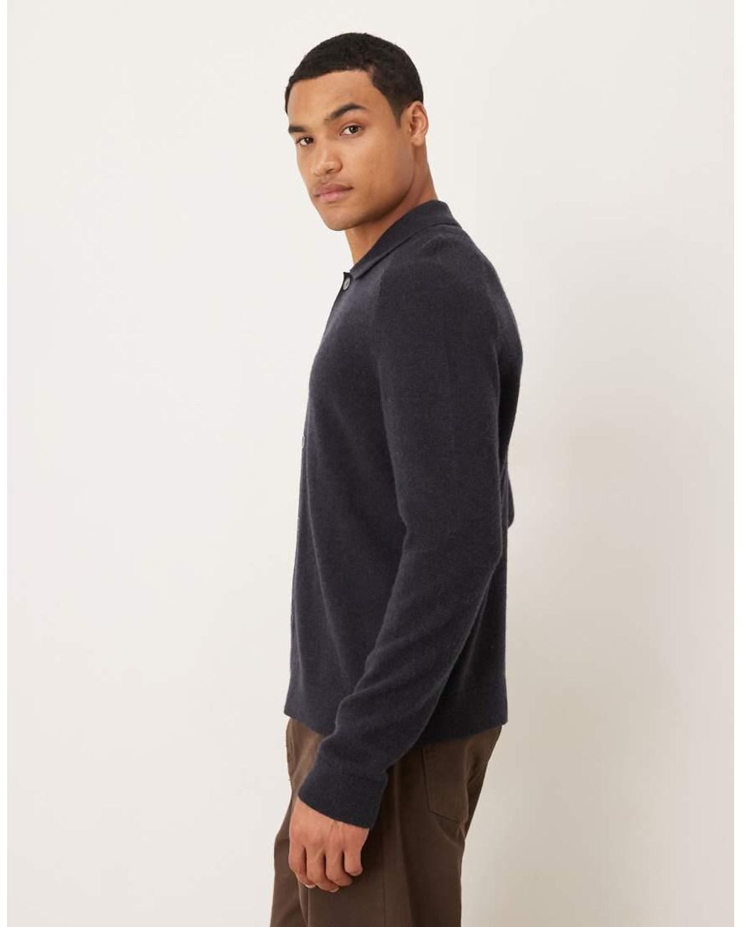 ARKET Blue Pure Wool Cardigan With Button Front And Polo Collar for men