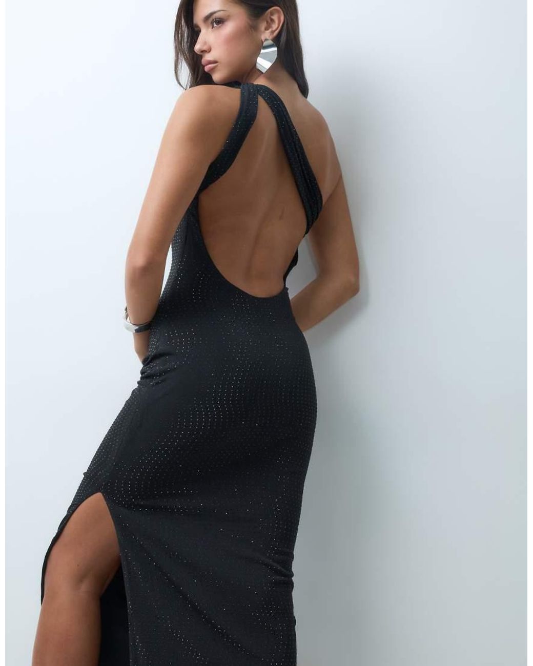 TFNC London Blue Hotfix One Shoulder Asymmetric Open Back Detail Maxi Dress
