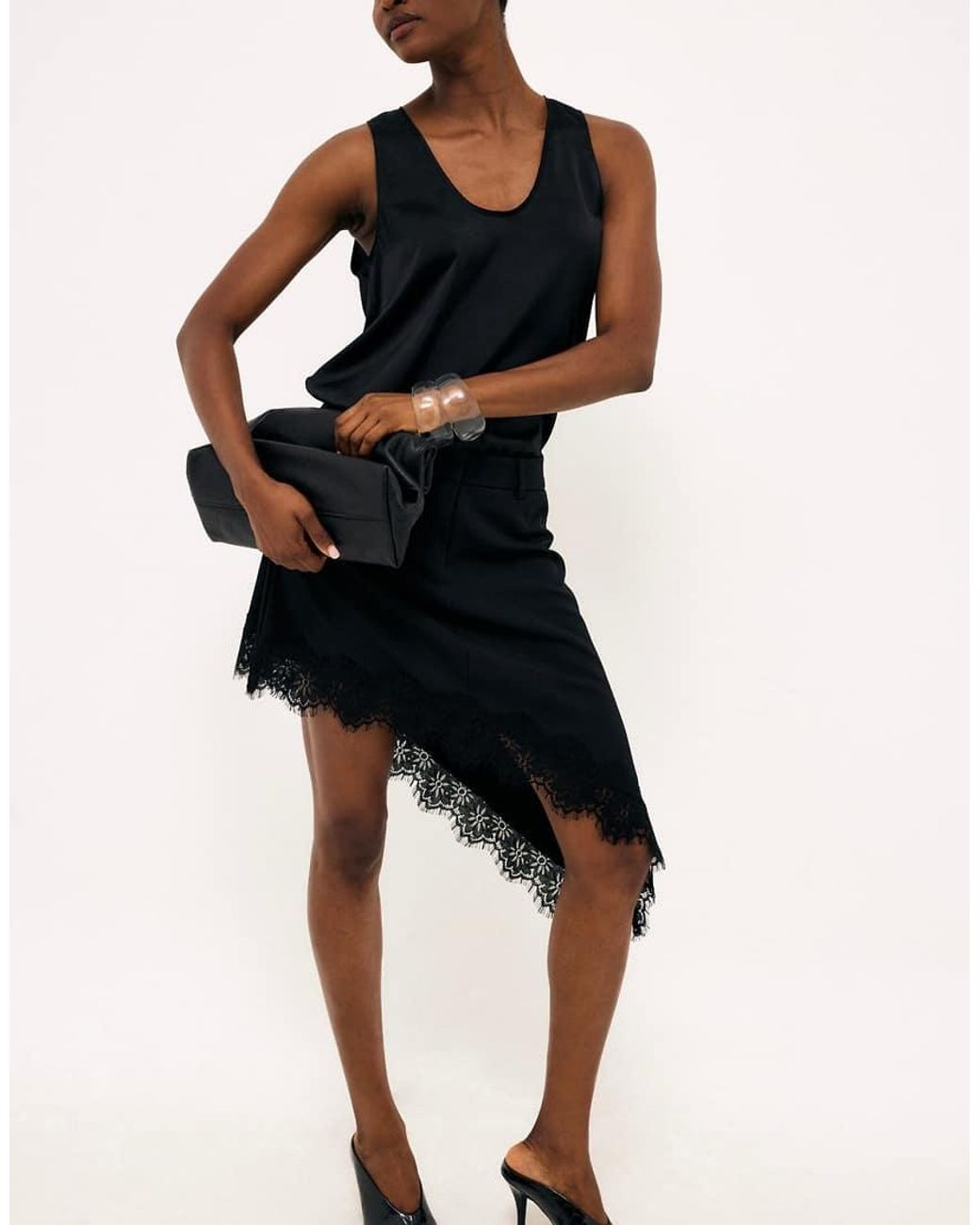 NA-KD Black Asymmetric Lace Mini Skirt