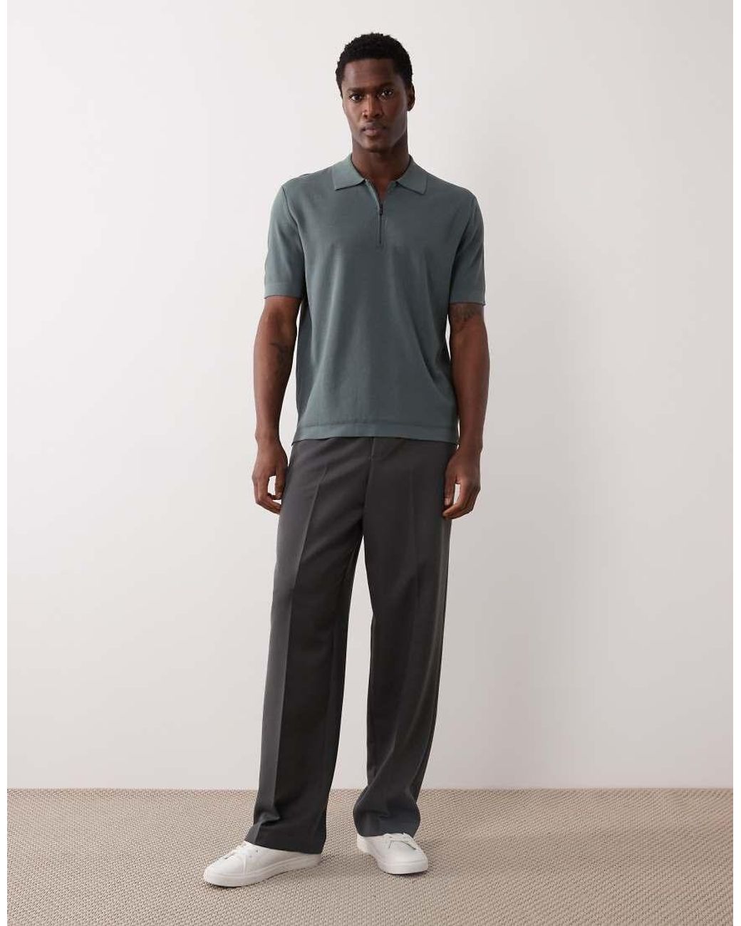 Mango Blue Performance Fine Knit Thermo-regulating Quarter Zip T-shirt for men