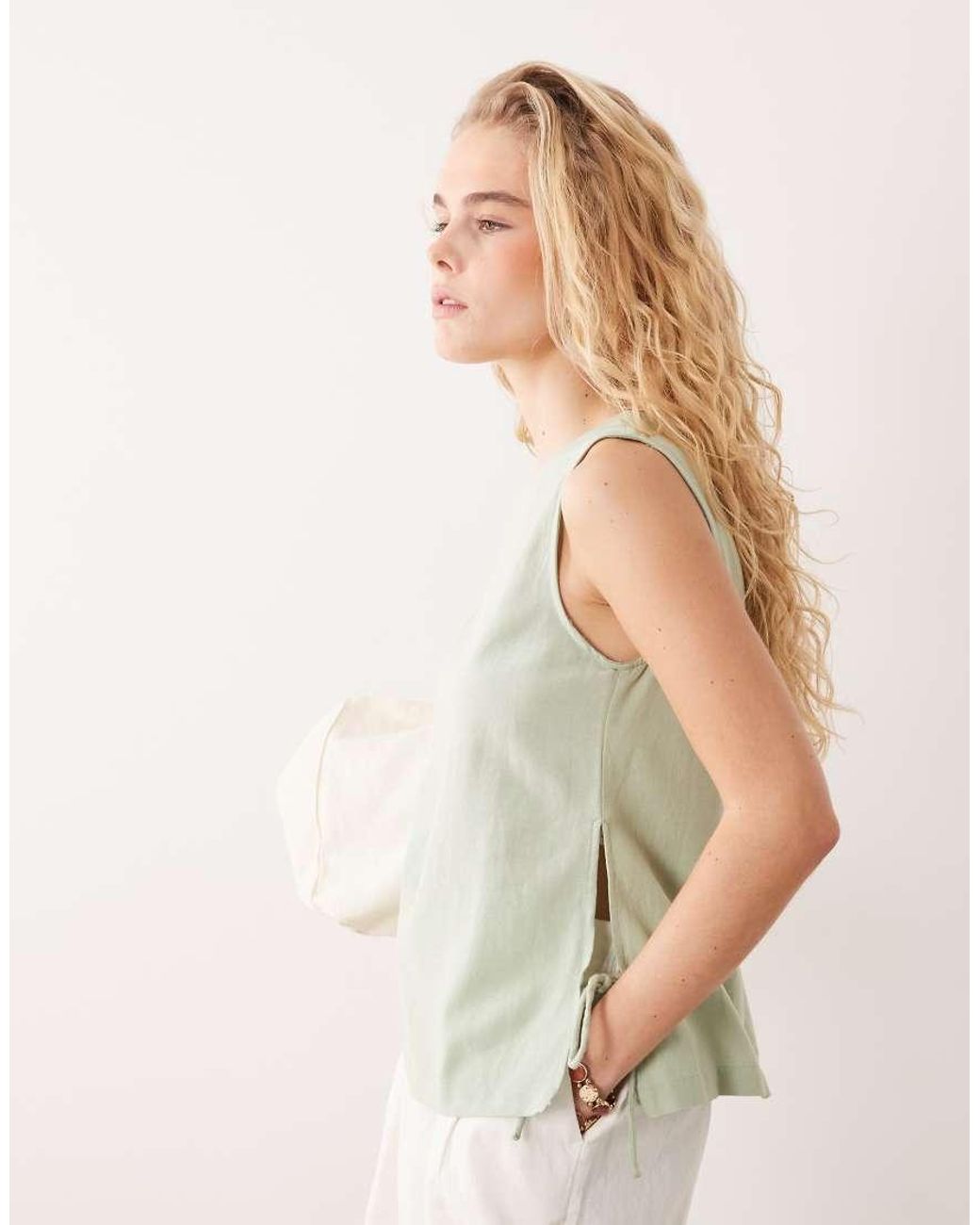 Vila Natural Linen Touch Tie Side Sleeveless Top