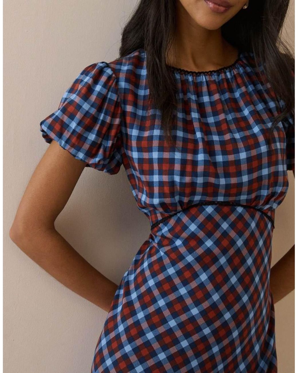 Nobody's Child Blue And Gingham Sicily Midi Dress